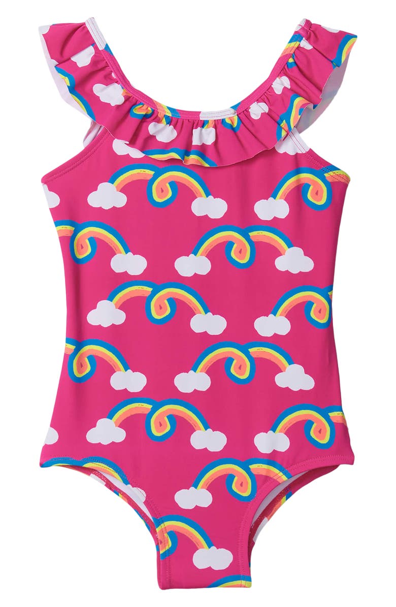 Hatley Kids' Rainbow Arch Ruffle One-Piece Swimsuit, Main, color,