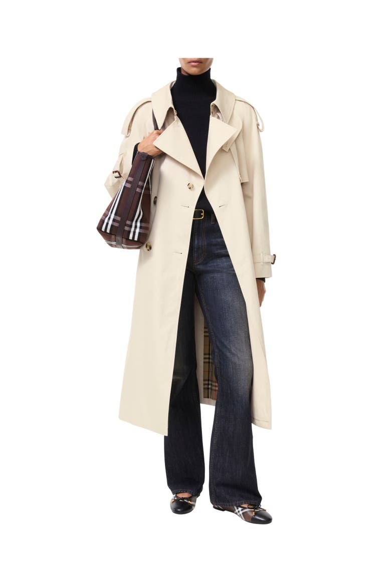 Long Gabardine Fitzrovia Trench Coat, Alternate, color, Stone beige