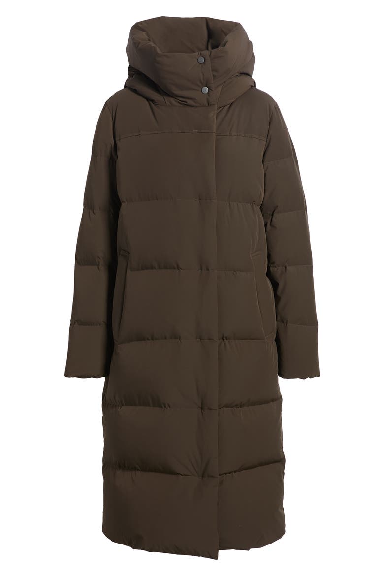 Asymmetric Stand Collar Long Puffer Coat, Alternate, color, BURNT WALNUT