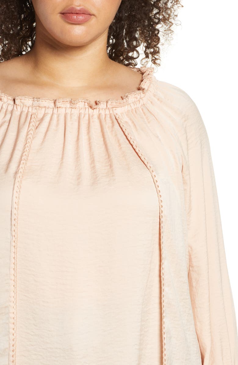 Single Thread Embroidery Trim Peasant Blouse, Alternate, color,