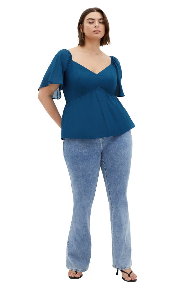 City Chic Marci Flutter Sleeve Top, Alternate, color, Poseidon