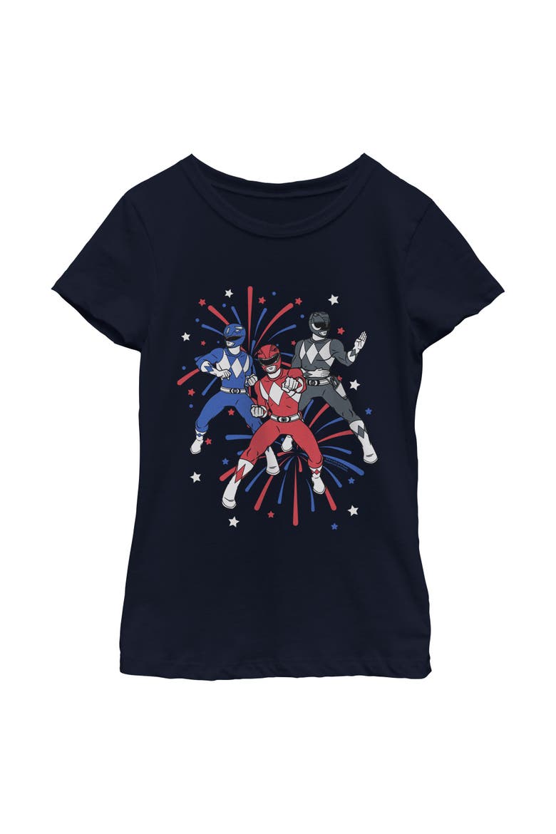 Girl's Power Rangers Classic Fireworks Trio  Graphic T-Shirt, Main, color, Navy Blue