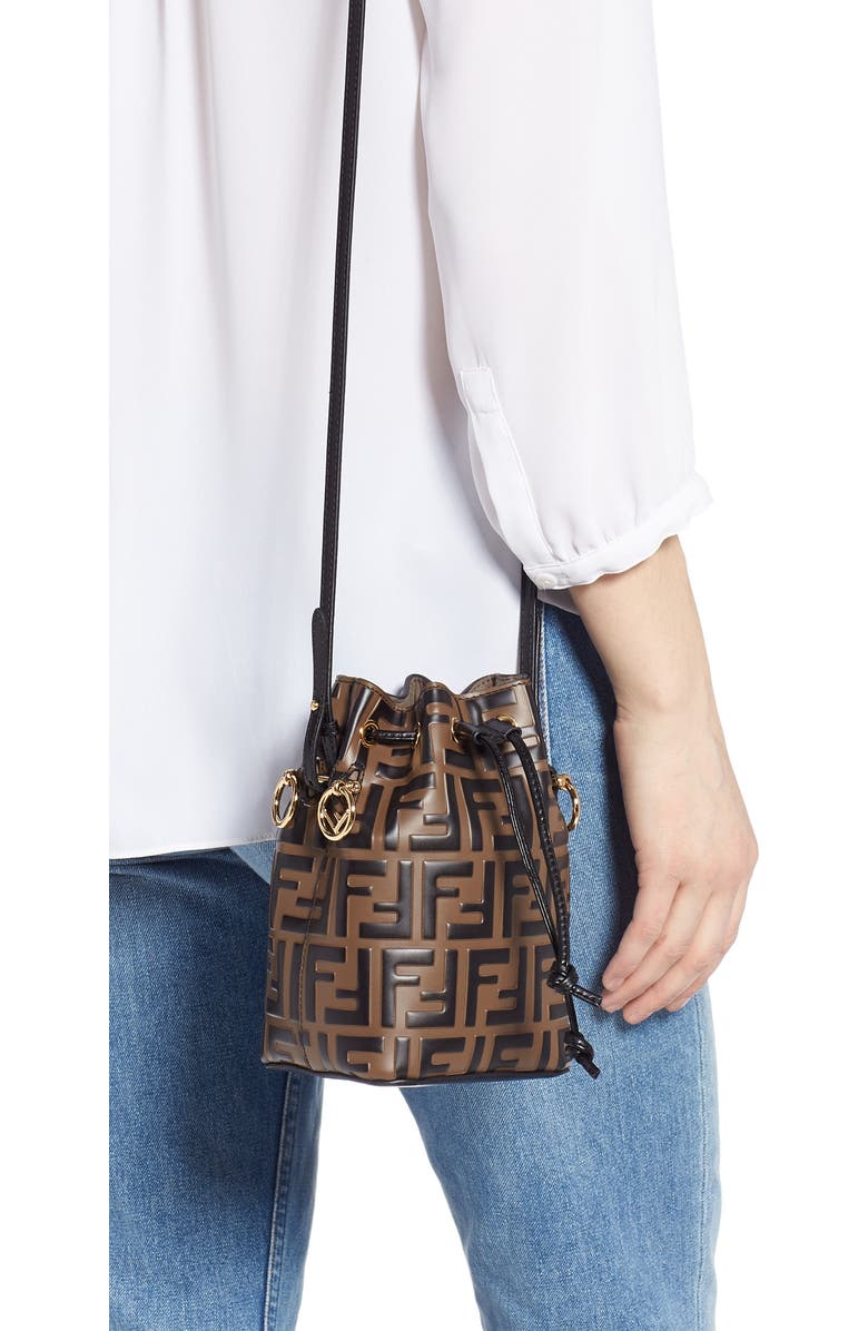 Fendi Mini Mon Tresor Logo Calfskin Leather Bucket Bag, Alternate, color,