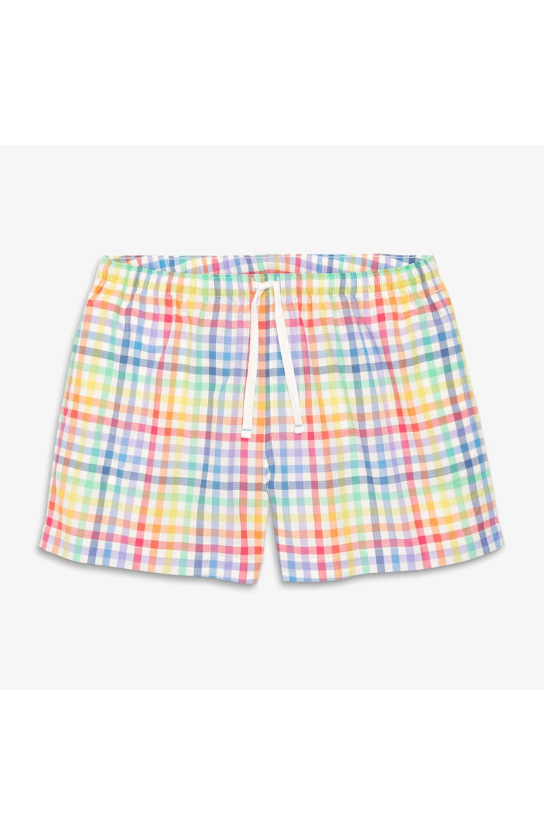 Primary Adult PJ Short In Ivory Rainbow Plaid, Main, color, Ivory Rainbow Plaid