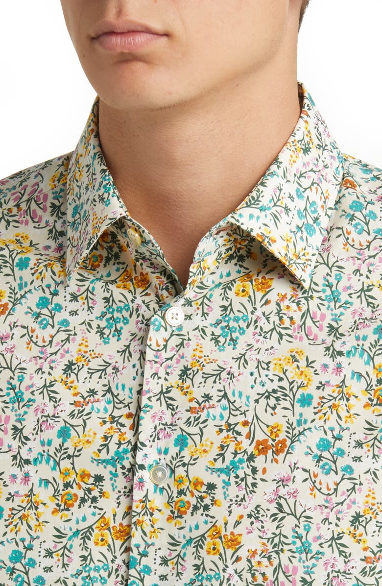 Paul Smith Tailored Fit Floral Cotton Dress Shirt, Alternate, color, Whites