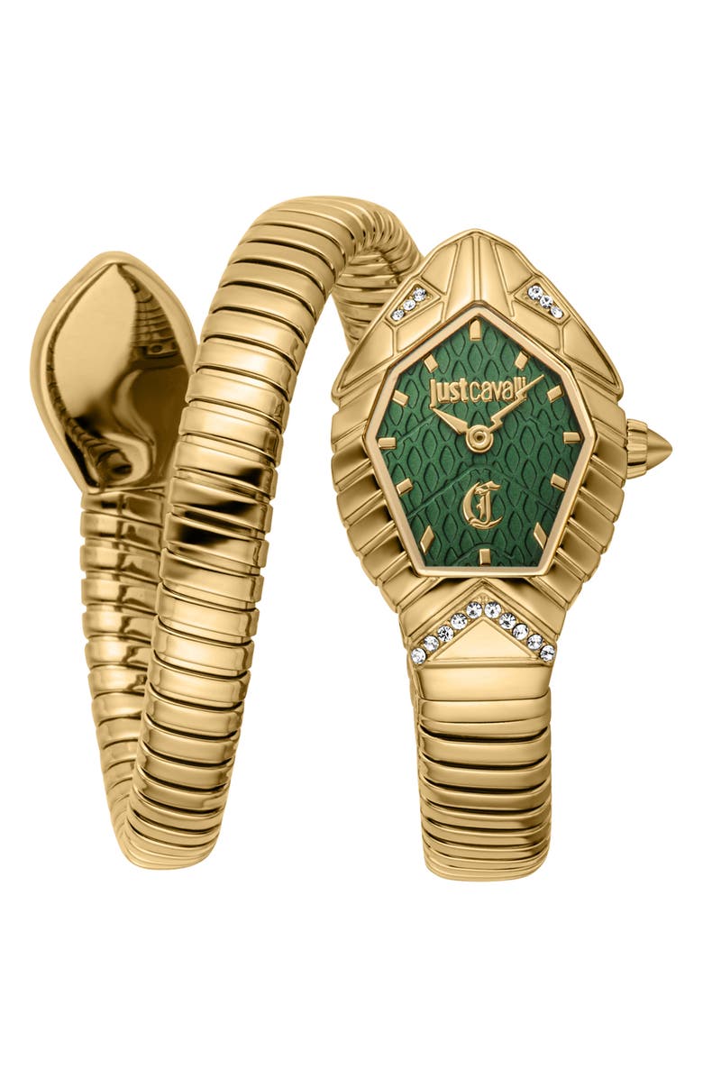 Just Cavalli Snake Bracelet Strap Watch, 21.5mm x 34.5mm, Main, color, Gold