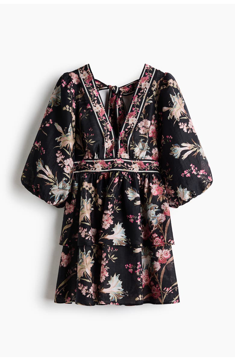 H&M Linen-blend dress, Alternate, color, Black/Floral