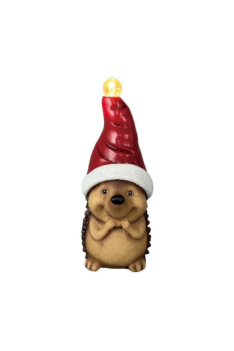 Resin LED Hedgehog with Red Hat Decorative Figurine for Christmas, Main, color, Multicolored