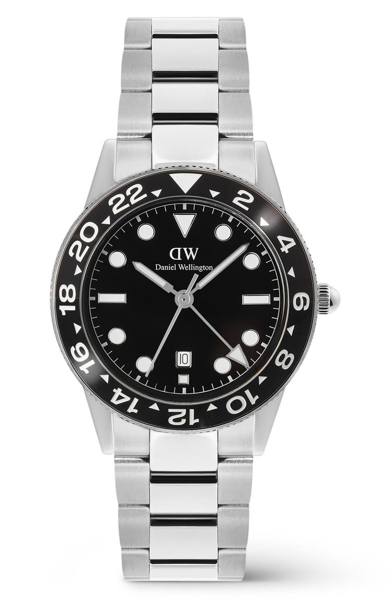 Daniel Wellington Iconic Ceramic Bezel GMT Bracelet Watch, 40mm, Main, color, Silver-Tone