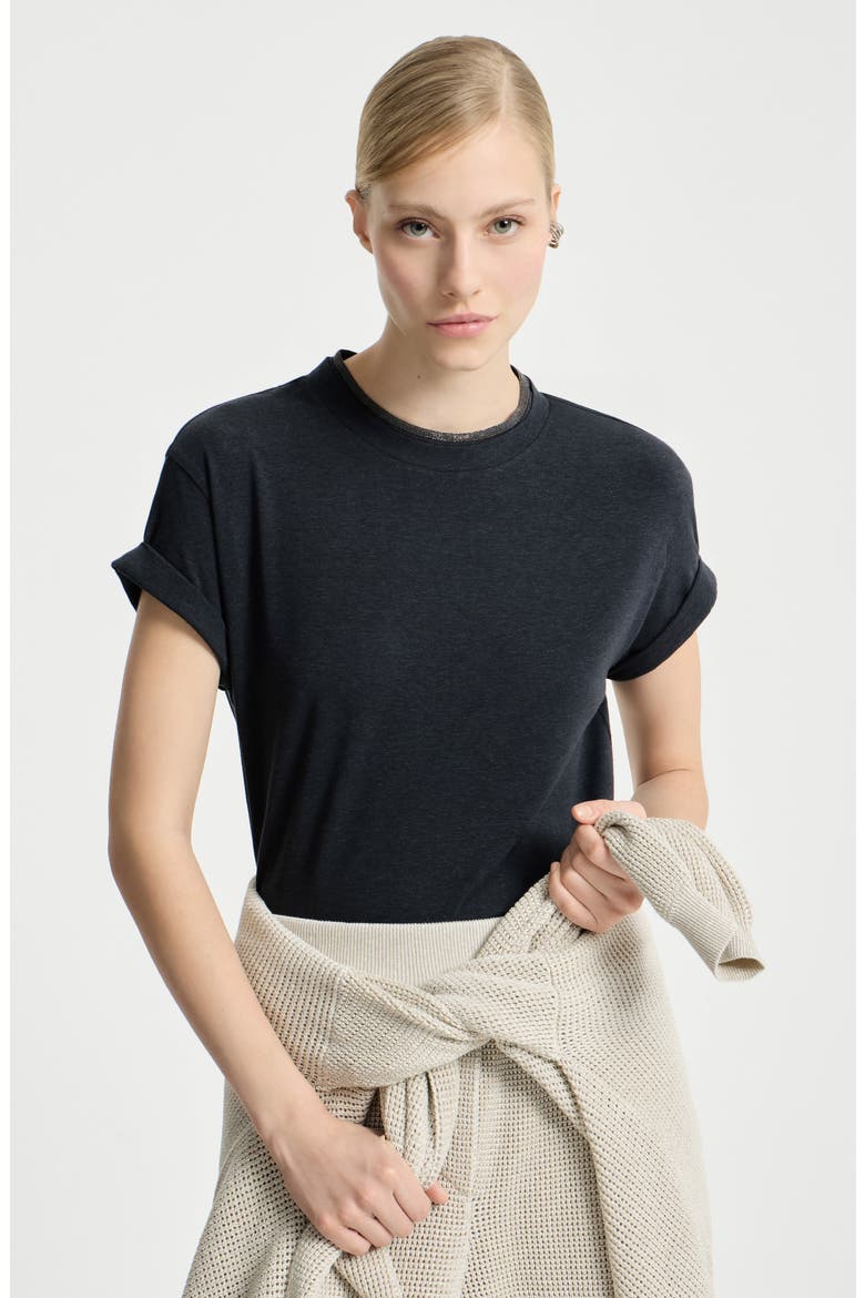 T-shirt with Precious Faux Layering, Alternate, color, Anthracite