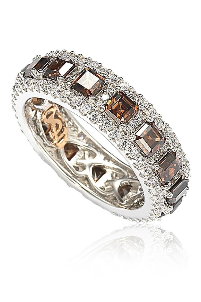 Sterling Silver Asscher Cut Brown & White CZ Ring, Alternate, color, BROWN