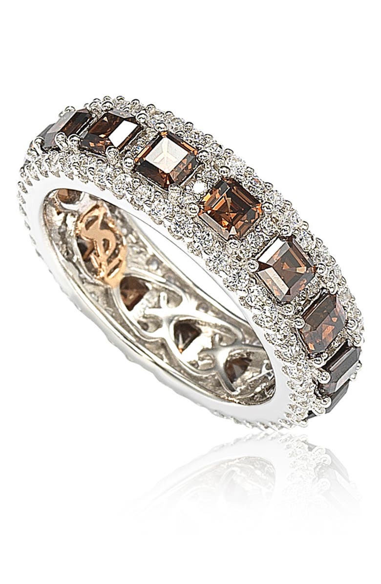 SUZY LEVIAN Sterling Silver Asscher Cut Brown & White CZ Ring, Alternate, color, 