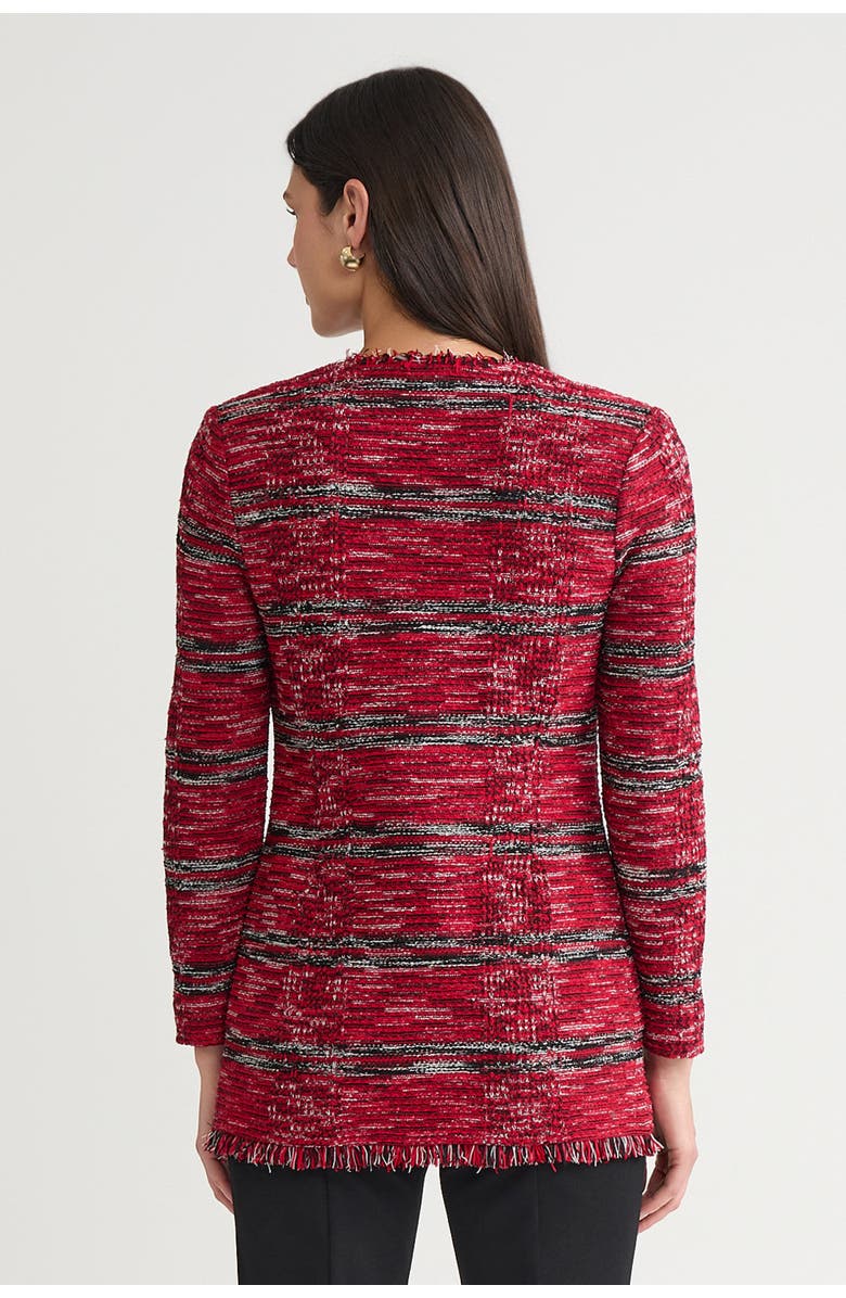 Ming Wang Tailored Melange Fringe Trim Knit Jacket, Alternate, color, Holiday/Black/Ivory
