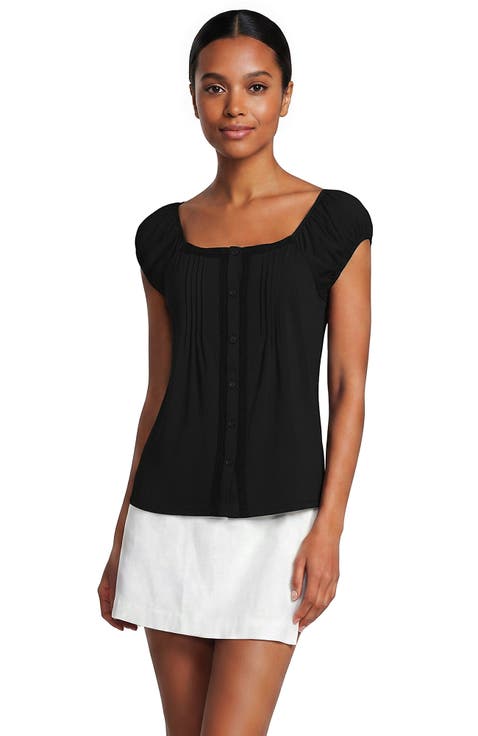 Sleeveless Lightweight Jersey Pintuck Button Front Blouse