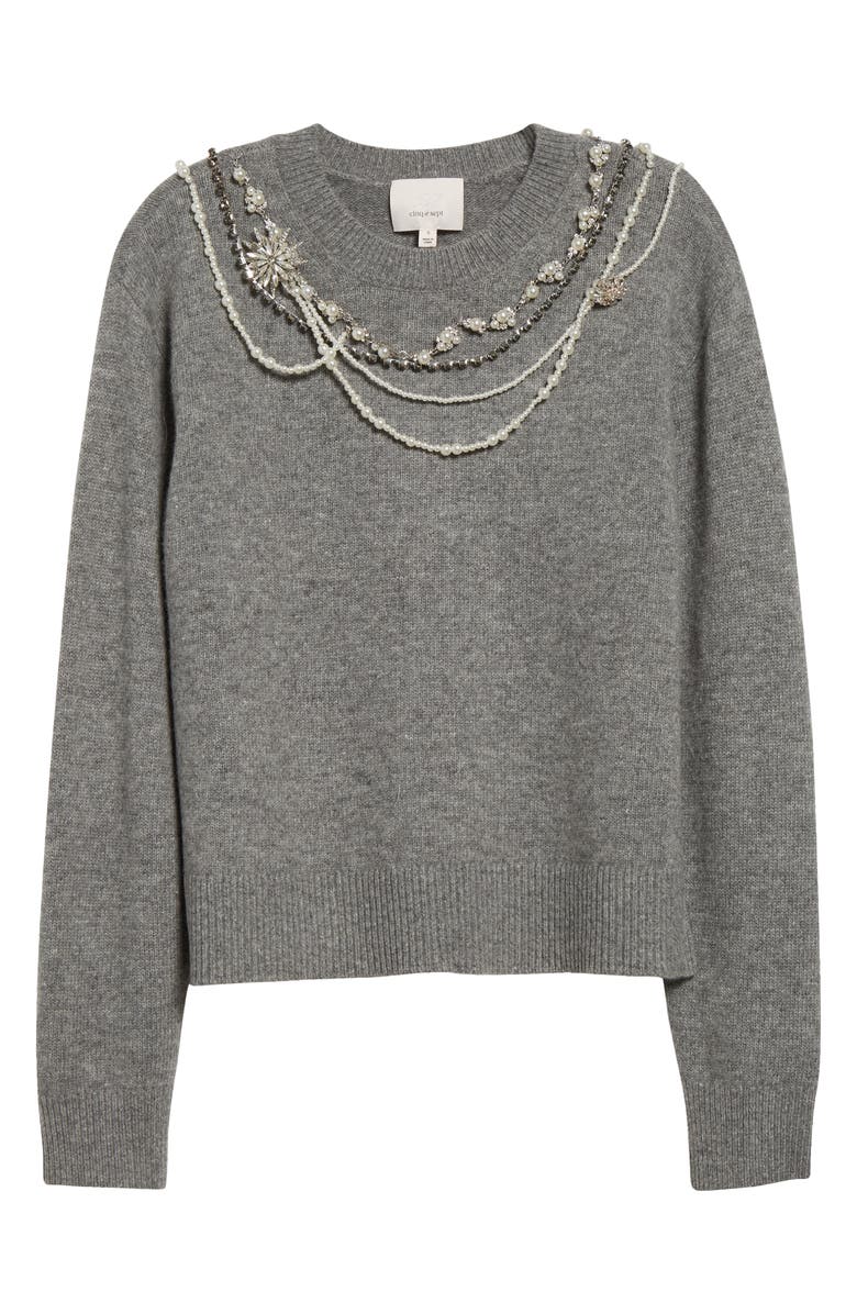 Cinq à Sept Lilliana Necklace Detail Wool Blend Pullover Sweater, Alternate, color, Light Heather Grey