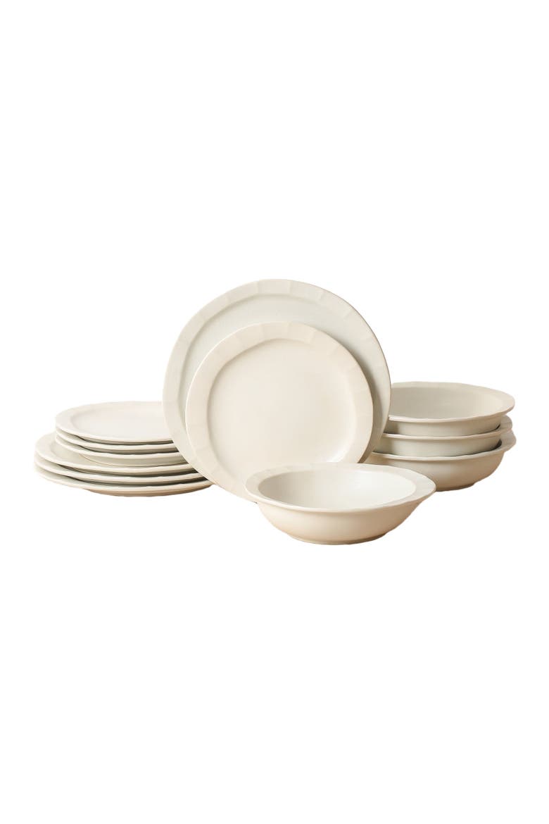 Oasis Stoneware 12-Piece Dinnerware Set, Alternate, color, White