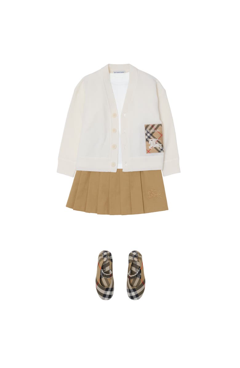 Burberry Check Label Wool Cardigan, Alternate, color, Ivory