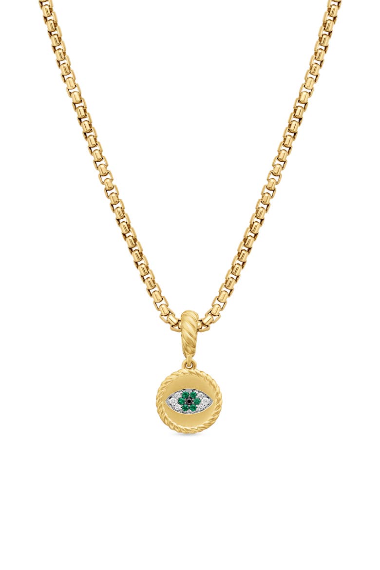 Evil Eye Amulet in 18K Yellow Gold with Pavé Emerald and Diamonds, Main, color, EMERALD/ YELLOW GOLD
