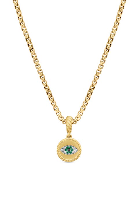 Evil Eye Amulet in 18K Yellow Gold with Pavé Emerald and Diamonds