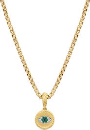 David Yurman Evil Eye Amulet in 18K Yellow Gold with Pavé Emerald and Diamonds