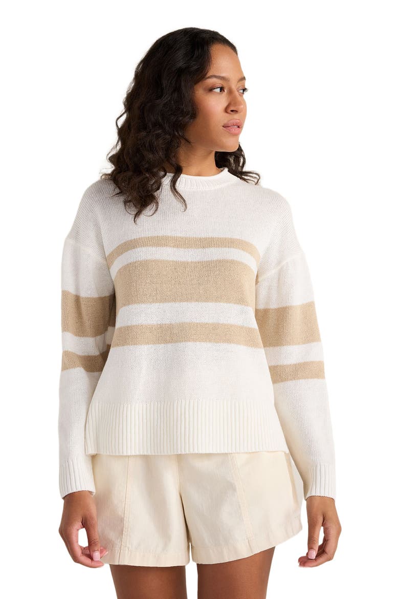 Cotton Linen Stripe Roll Neck Sweater, Main, color, Ivory/Willow Bark