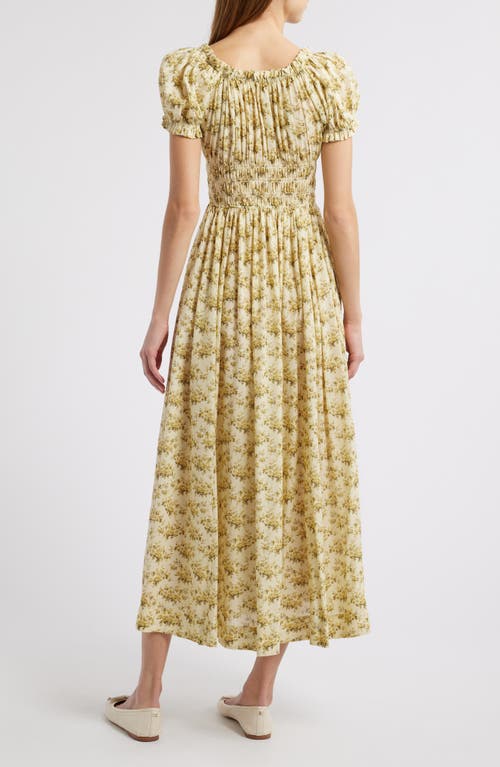 Doen Dôen Ashlynn Floral Organic Cotton Voile Midi Dress In Citron Rosier Floral