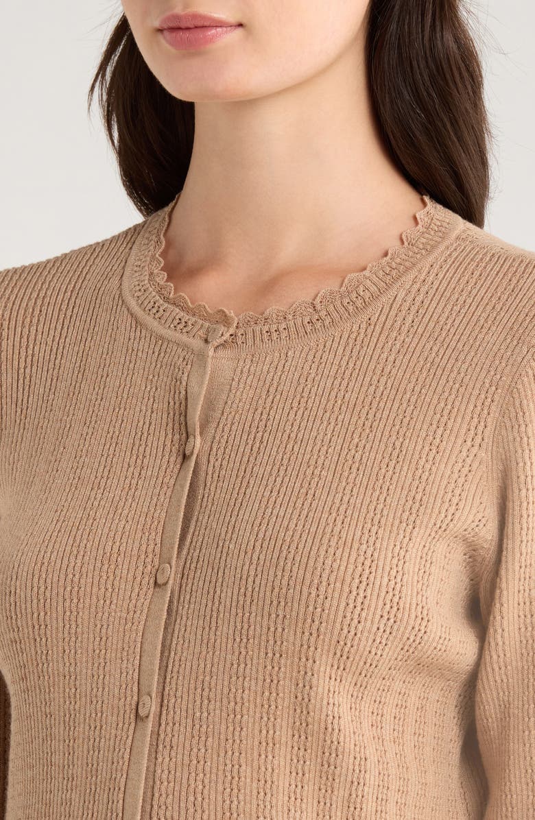 CeCe Pointelle Cardigan, Alternate, color, Safari