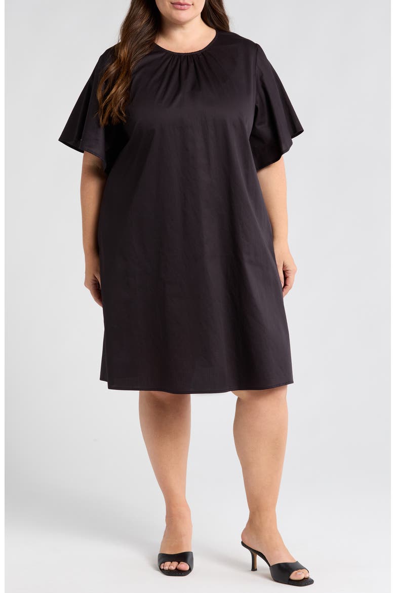 Agata Flutter Sleeve Cotton Dress, Main, color, BLACK
