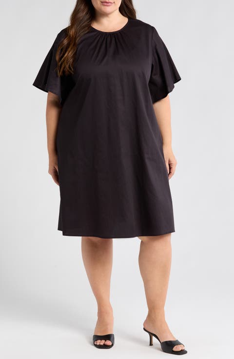 Agata Flutter Sleeve Cotton Dress (Plus)