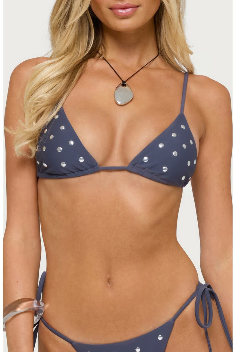 Janina Studded Triangle BIkini Top, Main, color, DARK GREY