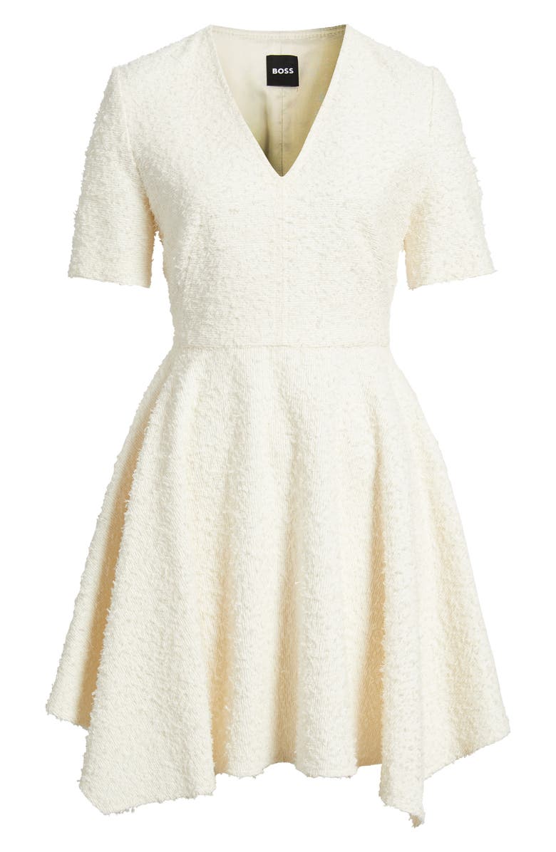 BOSS Daletar1 Tweed Skater Dress, Main, color, Soft Cream Eyelash Tweed