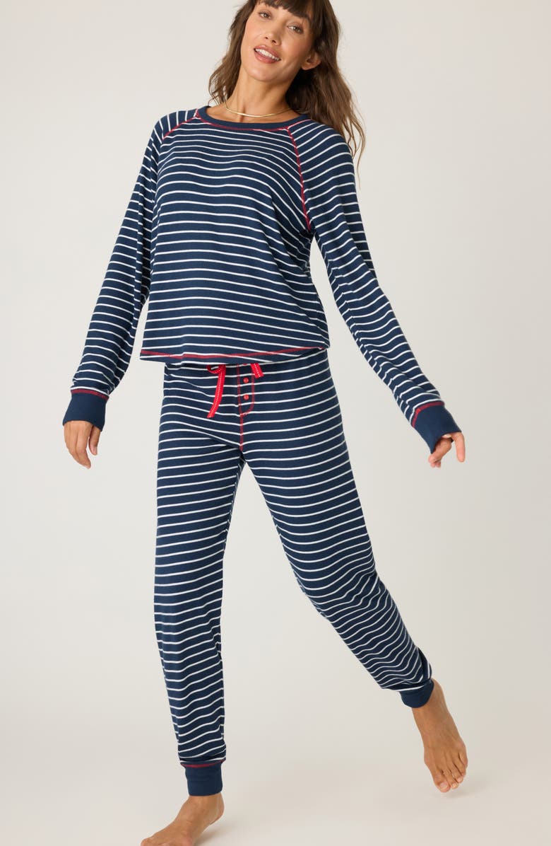 PJ Salvage Snowflake Kiss Stripe Brushed Jersey Pajamas, Alternate, color, 