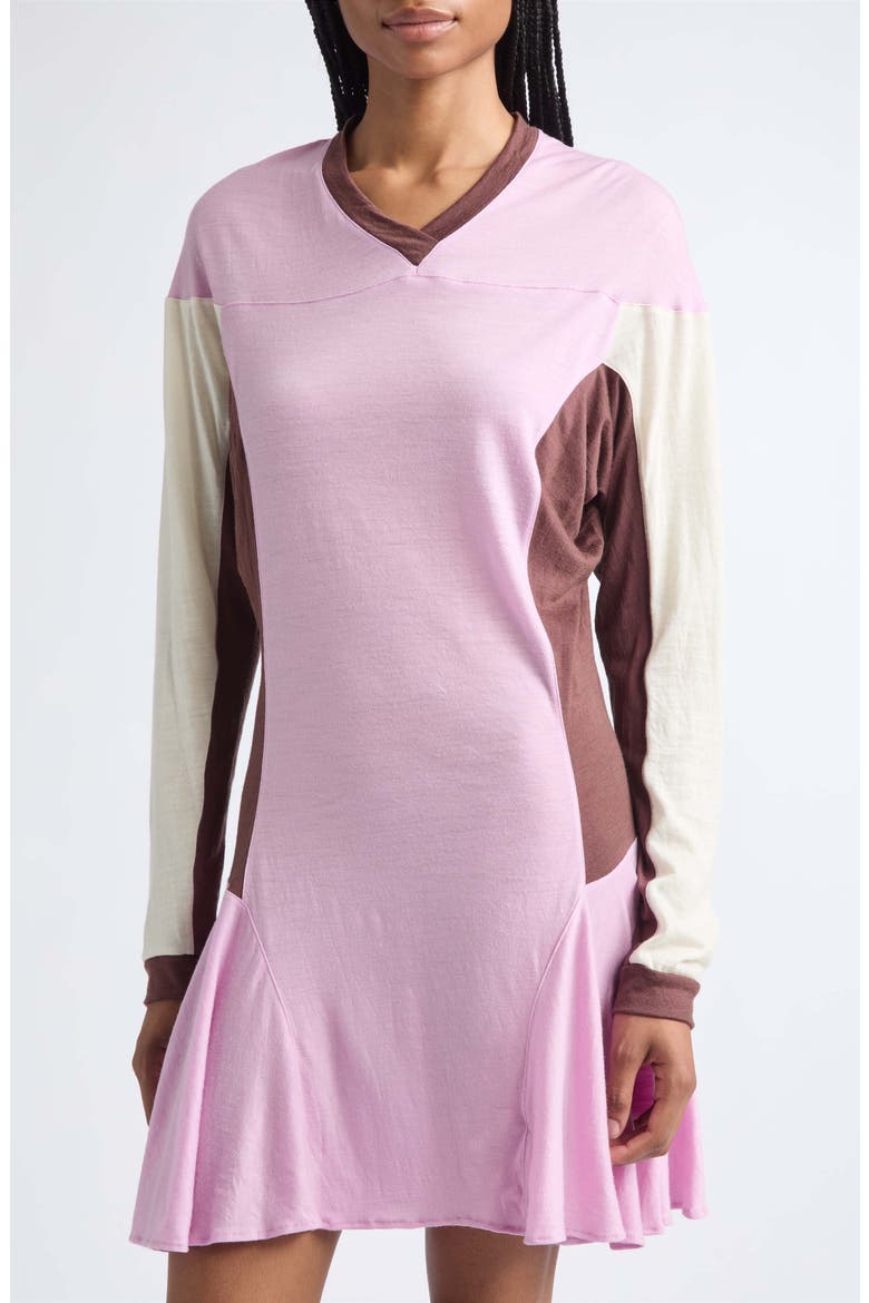 Sport Colorblock Long Sleeve Wool Minidress, Alternate, color, PASTEL PINK/ YELLOW/ BROWN