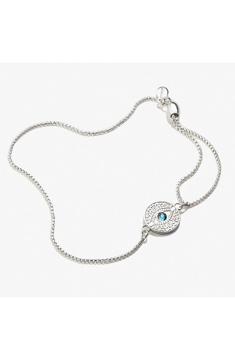 Alex and Ani Evil Eye Crystal Pull Chain Bracelet, Main, color, Silver