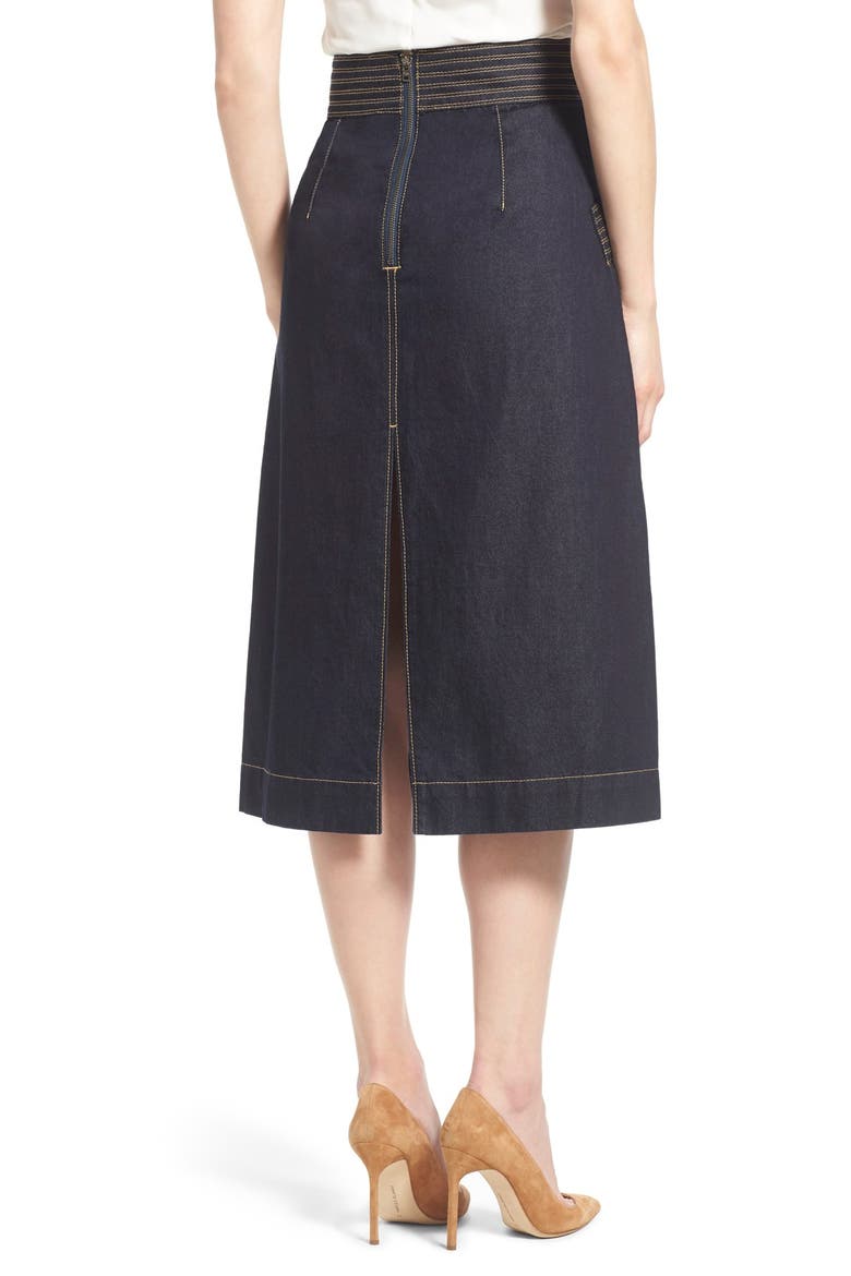 Olivia Palermo + Chelsea28 Retro Denim Skirt, Alternate, color, DARK INDIGO RINSE
