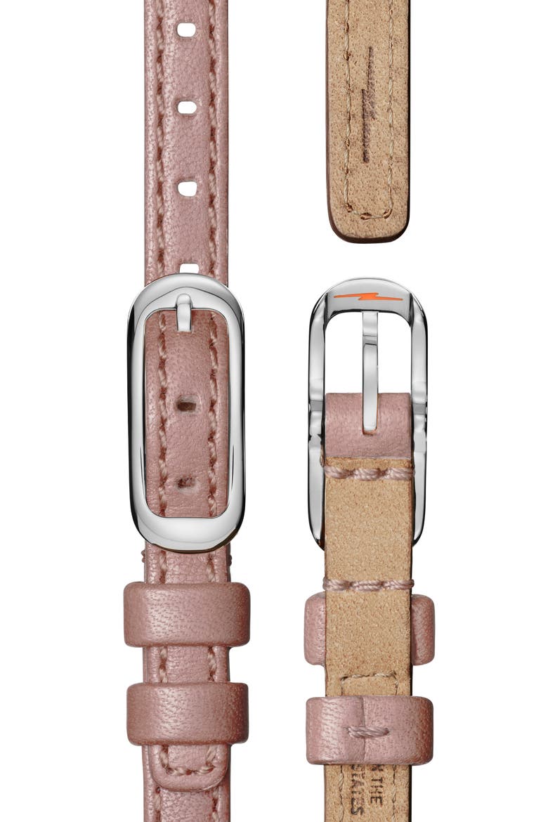 Birdy Blush Leather Strap Watch, 34mm, Alternate, color, WHITE MOTHER OF PEARL