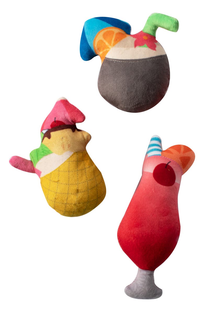 Fringe Studio 3-Pack Tropical Drinks Plush Dog Toys, Main, color, Multi