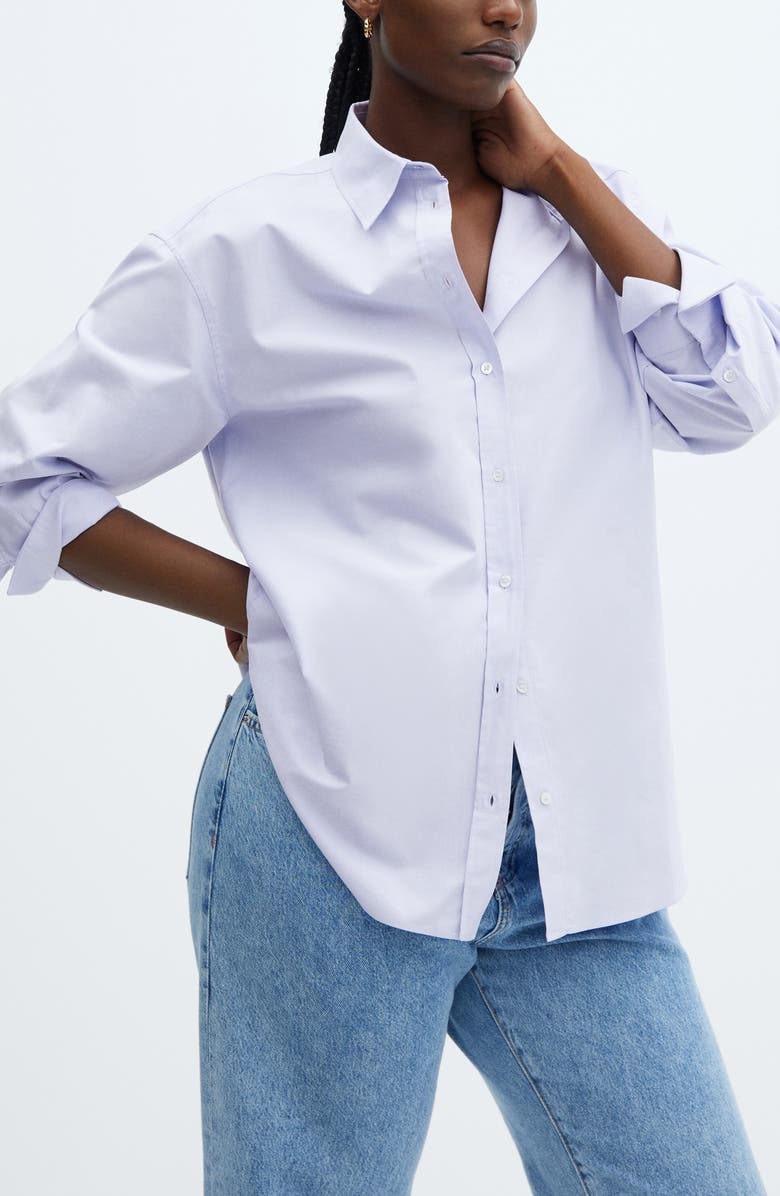 MANGO Cotton Poplin Button-Up Shirt, Alternate, color, Sky Blue