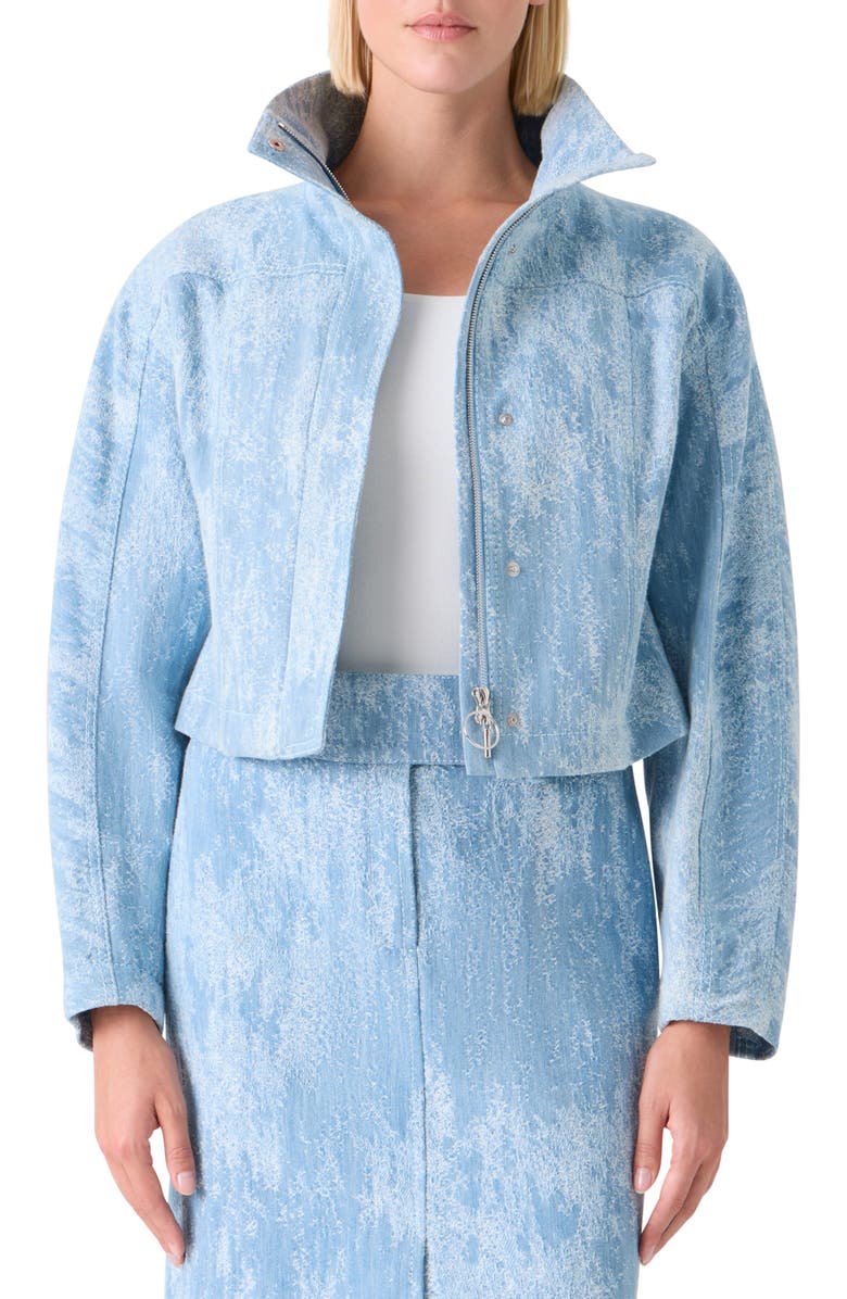 Akris punto Egg Shape Cotton Denim Jacquard Jacket, Main, color, Sky Blue Denim