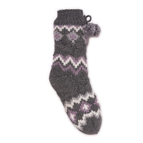 Muk Luks Chunky Pom Pom Tall Cabin Socks In Gray