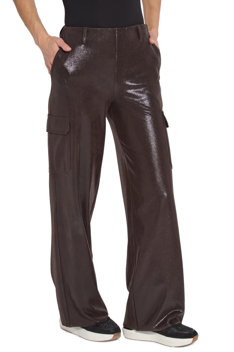 Metallic Faux Suede Cargo Pants, Main, color, LIQUID MOCHA