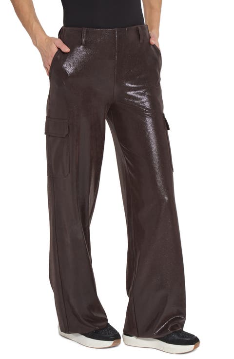 Metallic Faux Suede Cargo Pants