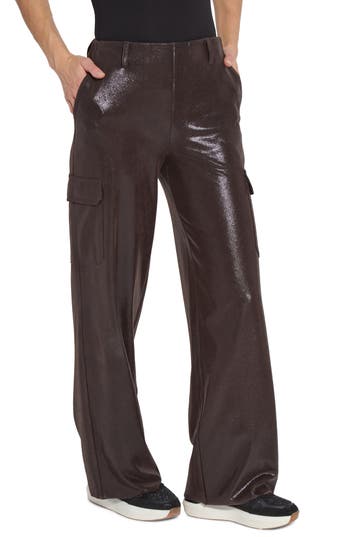 Lyssé Callie Patent Foil Vegan Suede Pants In Liquid Mocha In Brown