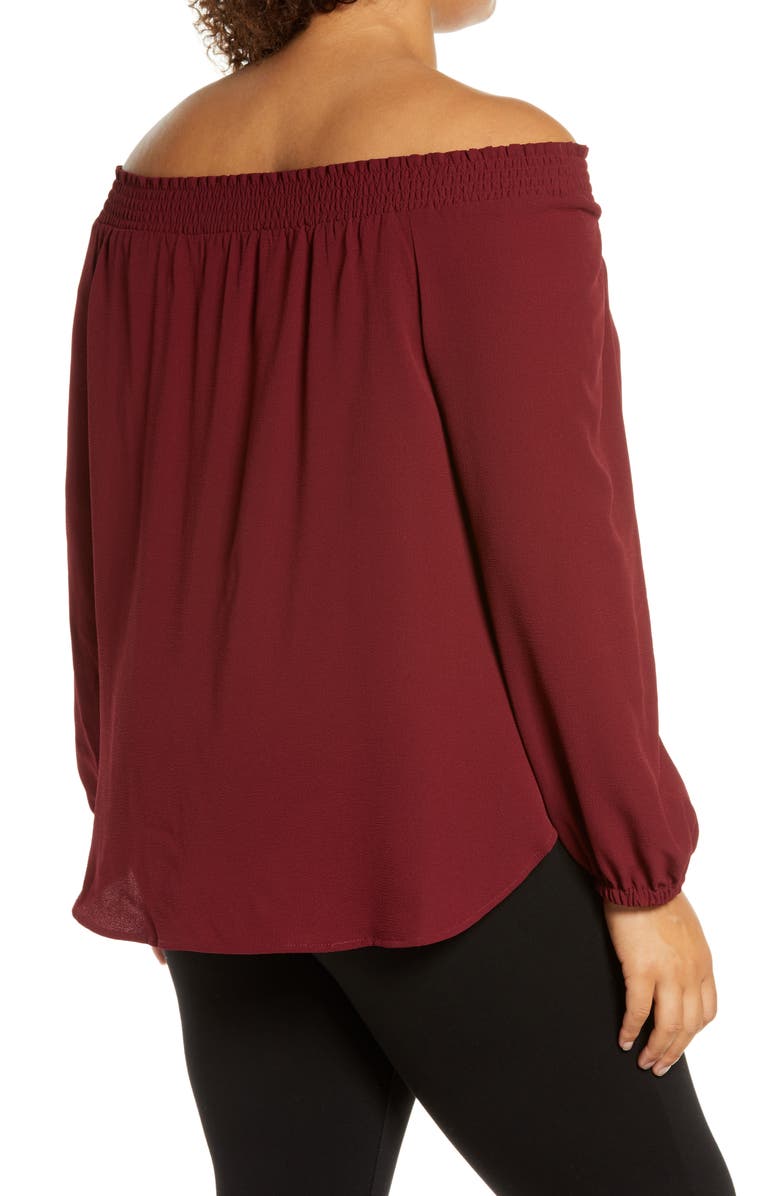 MICHAEL Michael Kors Tie Front Off the Shoulder Crepe Blouse, Alternate, color, Cranberry