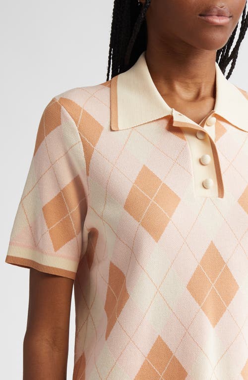 Zimmermann Acacia Argyle Piqué Knit Polo In Pink Argyle