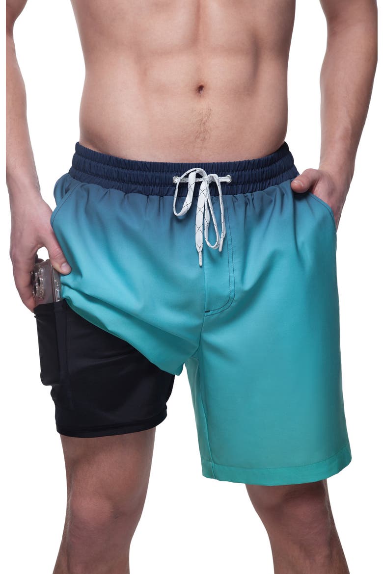 Compression Liner Stretch Swim Trunks UPF 50+, Alternate, color, Sea blue gradient
