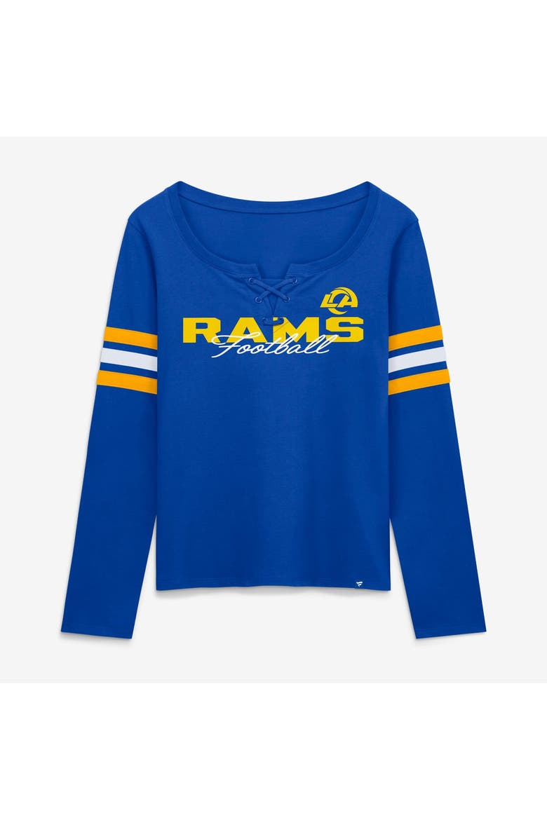 Women's Fanatics  Royal Los Angeles Rams Team First Coverage Scheme Lace-Up Long Sleeve T-Shirt, Main, color, Royal