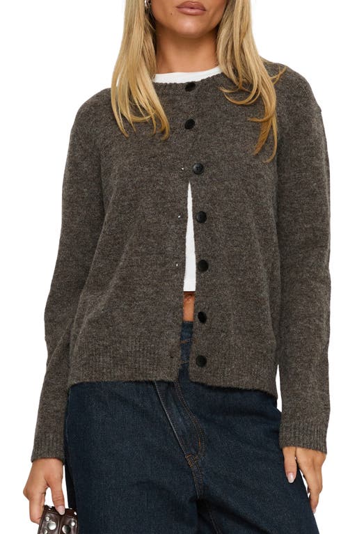 Princess Polly Better Than Fiction Crewneck Cardigan In Brown