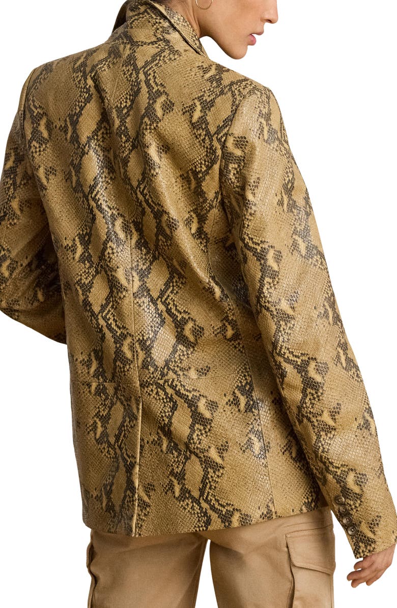 Lauren Ralph Lauren Snake Embossed Leather Blazer, Alternate, color, Beige