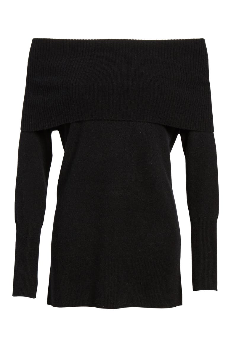 CASHMERE OFF SHOULDER SWEATER, Alternate, color, BLACK